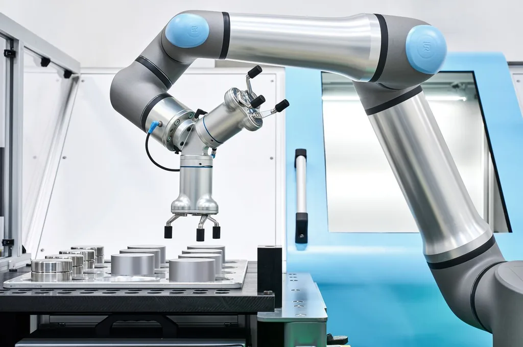 Cobot che carica e scarica una macchina utensile in officina