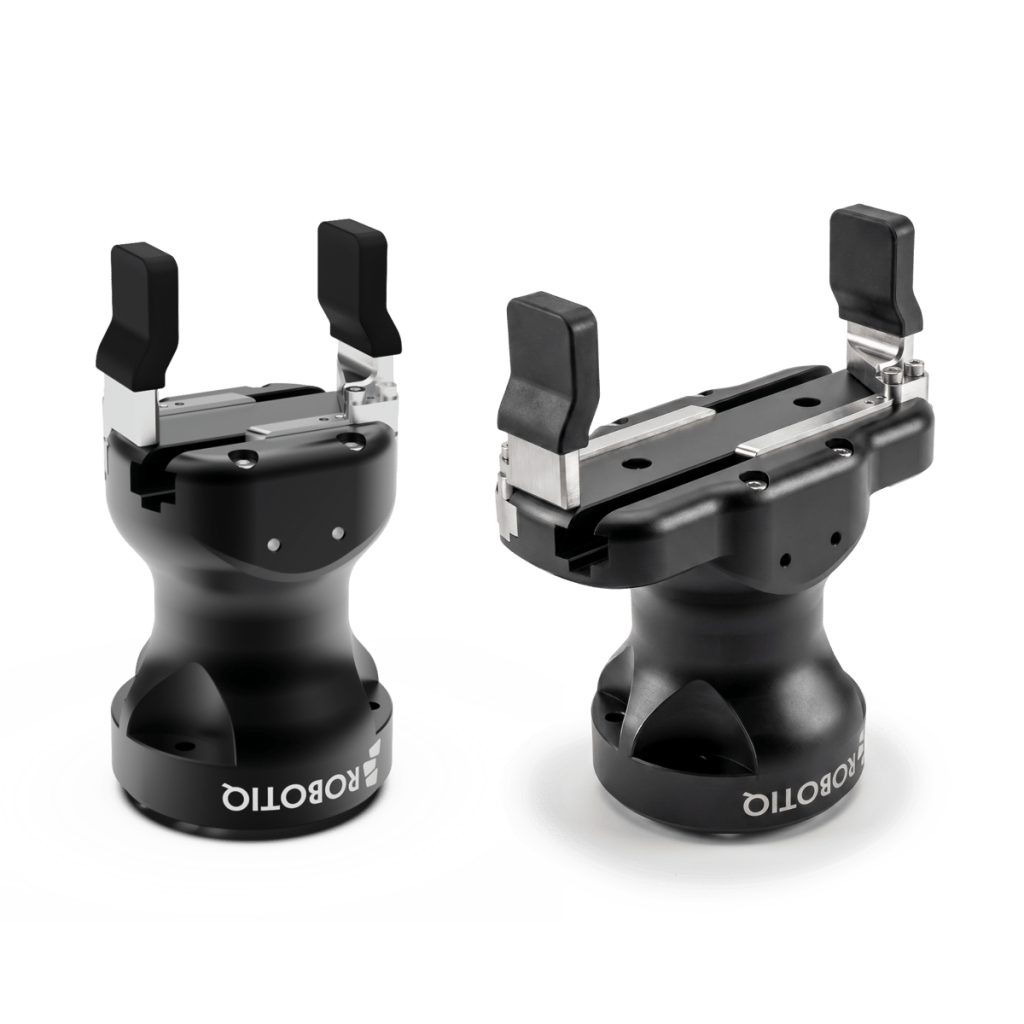 Pinza adattiva Robotiq Hand-E, versione a corsa 100 mm accanto alla 50 mm